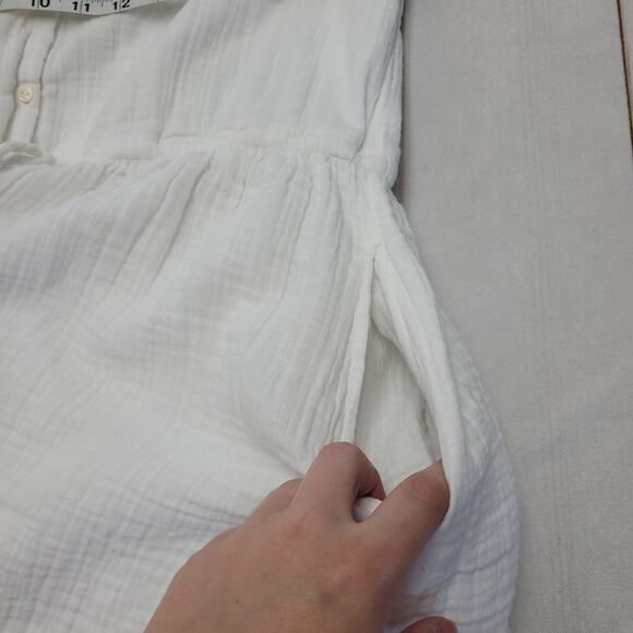 Old navy gauze white puff sleeve mini dress button front boho bridal - Picture 6 of 8